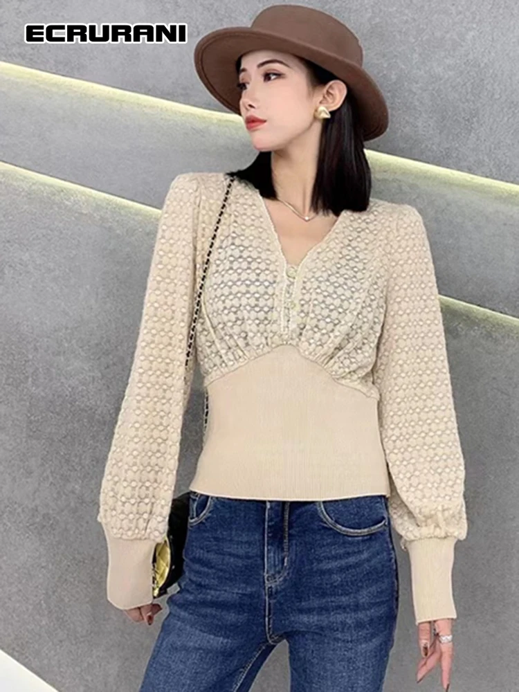 ECRURANI Temperament Solid Sheer Shirt For Women V Neck Long Sleeve Fold Pleated Loose Fashion Blouse Female Autumn 2021 Stylish
ECRURANI Temperament Solid Sheer Shirt For Women V Neck Long Sleeve Fold Pleated Loose Fashion Blouse Female Autumn 2021 Stylish