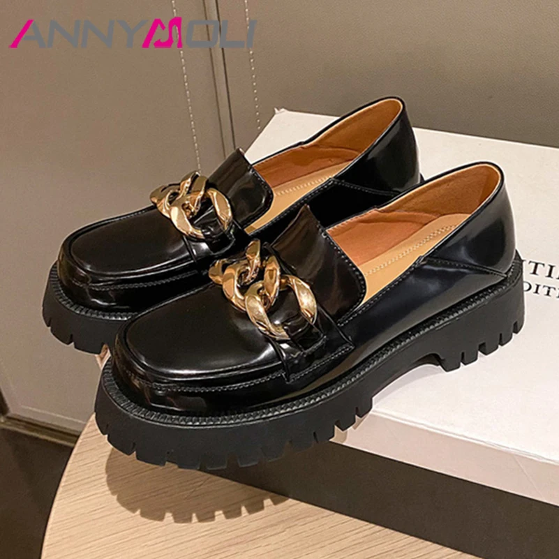 ANNYMOLI Women Genuine Leather Loafers Shoes Spring Platform Med Heels Metal Decoration Chunky Heel Footwear Black Autumn Brown
ANNYMOLI Women Genuine Leather Loafers Shoes Spring Platform Med Heels Metal Decoration Chunky Heel Footwear Black Autumn Brown