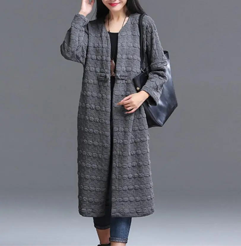 New cotton windbreaker loose large size cardigan retro buckle long section autumn and winter women's outwear 
New cotton windbreaker loose large size cardigan retro buckle long section autumn and winter women's outwear