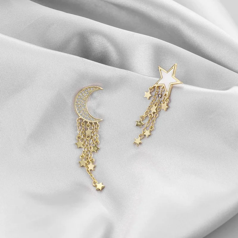 Fashion Asymmetry 925 Sterling Silver Tassel Crystal Moon Star Stud Earrings For Women Engagement Jewelry Pendientes eh641
Fashion Asymmetry 925 Sterling Silver Tassel Crystal Moon Star Stud Earrings For Women Engagement Jewelry Pendientes eh641