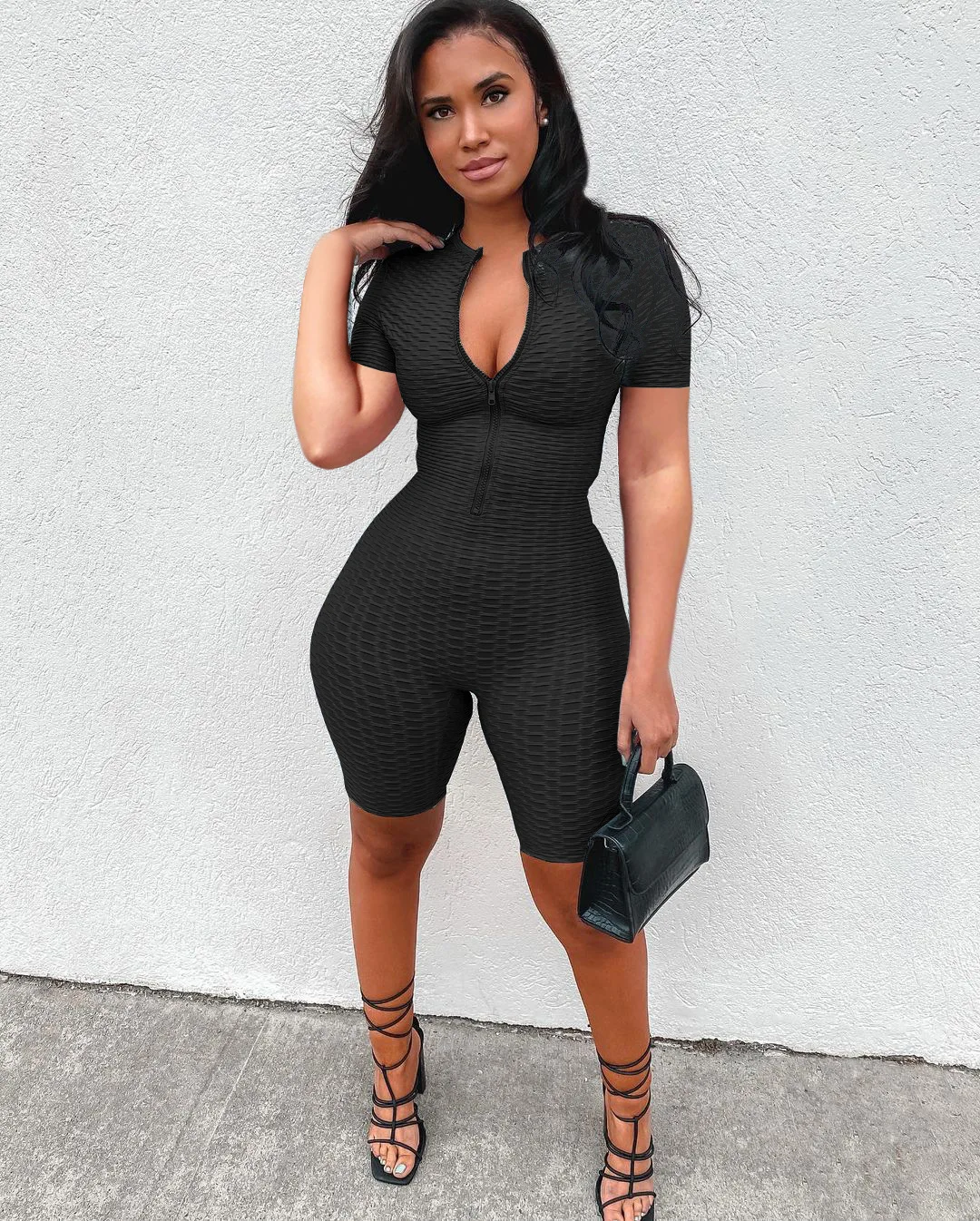 Casual Solid Sportswear Knit Rib Playsuit Sexy Zipper V Neck Short Sleeve Biker Shorts Bodycon Jumpsuit Overalls shorts Jumpsuit
Casual Solid Sportswear Knit Rib Playsuit Sexy Zipper V Neck Short Sleeve Biker Shorts Bodycon Jumpsuit Overalls shorts Jumpsuit