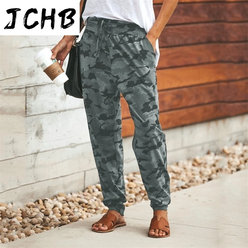 Casual Loose Lace up Camouflage Sweatpant Streetwear Elastic High Waist Female Trousers with Pockets Print Harem Long Pant Femme 
Casual Loose Lace up Camouflage Sweatpant Streetwear Elastic High Waist Female Trousers with Pockets Print Harem Long Pant Femme