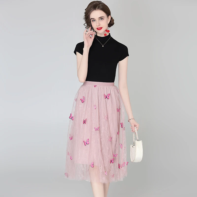 Women Sets Elegant Mesh Butterfly Dimensional Embroidery Mesh Skirt + Knitted Half Sleeve Top 2021 Summer Two Piece Set Womens
Women Sets Elegant Mesh Butterfly Dimensional Embroidery Mesh Skirt + Knitted Half Sleeve Top 2021 Summer Two Piece Set Womens