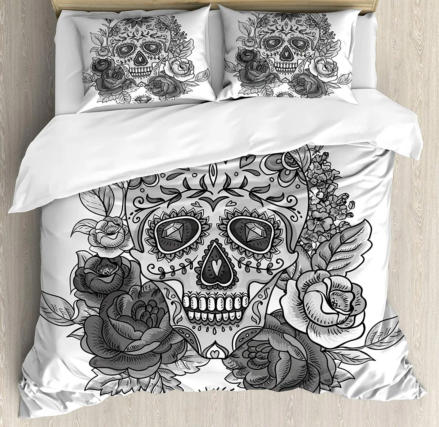 Sugar Skull Bedding Set Monochrome Skull Roses Leaves Diamond Shape Folklore Festival Duvet Cover Pillowcase Bedclothes Bed Set
Sugar Skull Bedding Set Monochrome Skull Roses Leaves Diamond Shape Folklore Festival Duvet Cover Pillowcase Bedclothes Bed Set