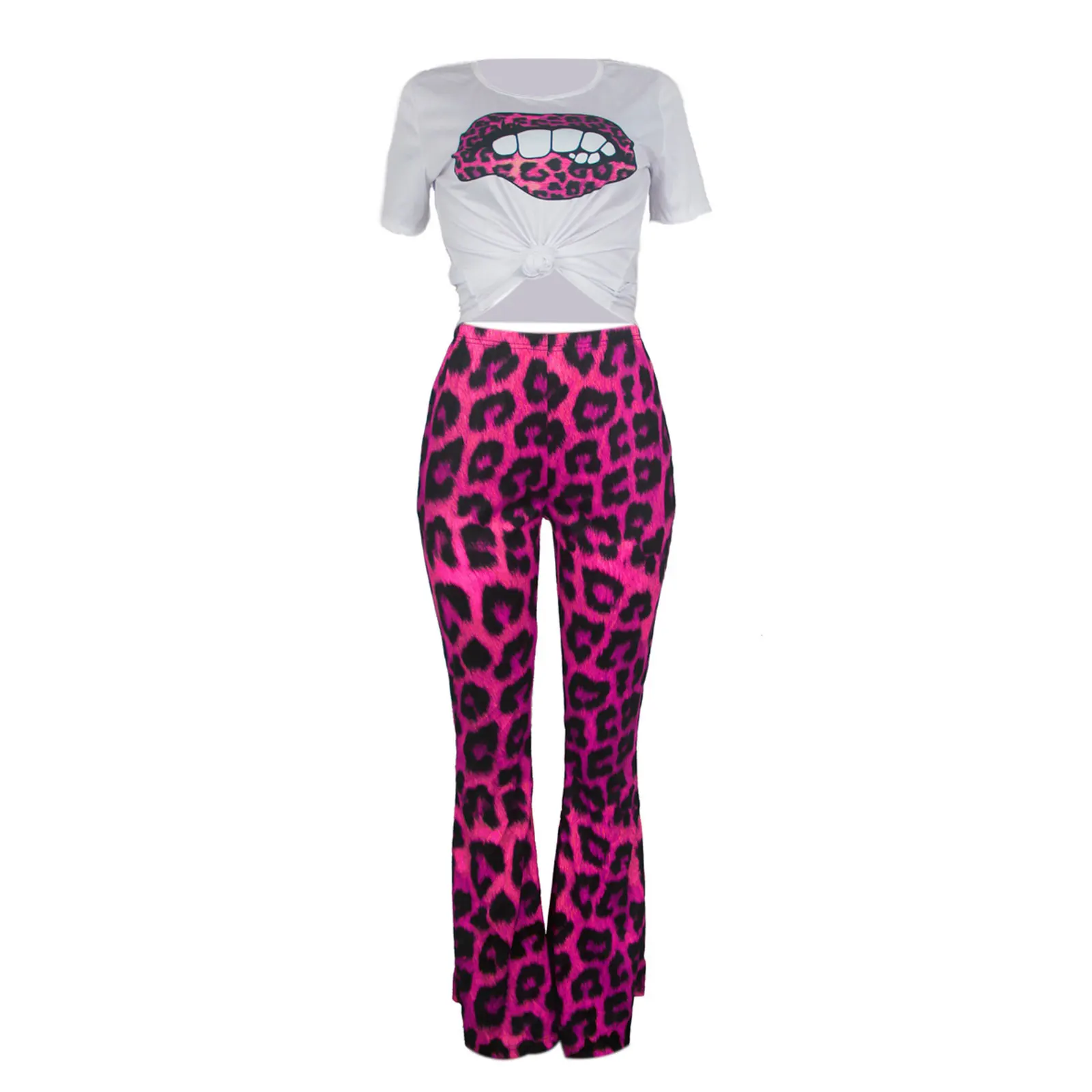 Women 2Pcs Sexy Leopard Printed Casual Suits Round Neck Short Sleeve T-shirts High Waist Leopard Flared Long Pants Sets
Women 2Pcs Sexy Leopard Printed Casual Suits Round Neck Short Sleeve T-shirts High Waist Leopard Flared Long Pants Sets