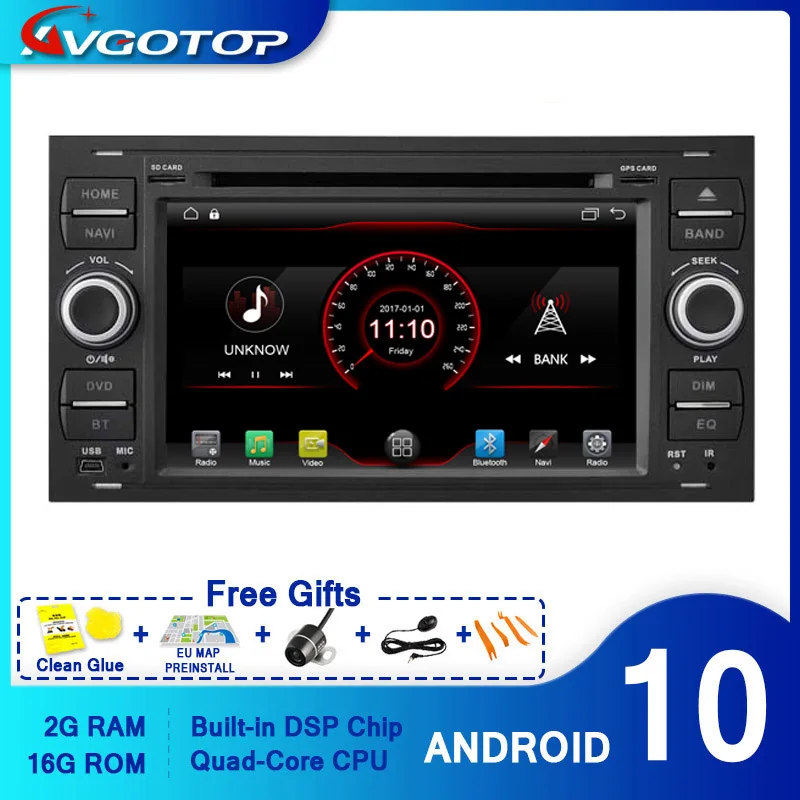 AVGOTOP Android 10 WINCE Bluetooth GPS автомобильный радиоприемник DVD-плеер для FOCUS 2G 16G MP3 MP4