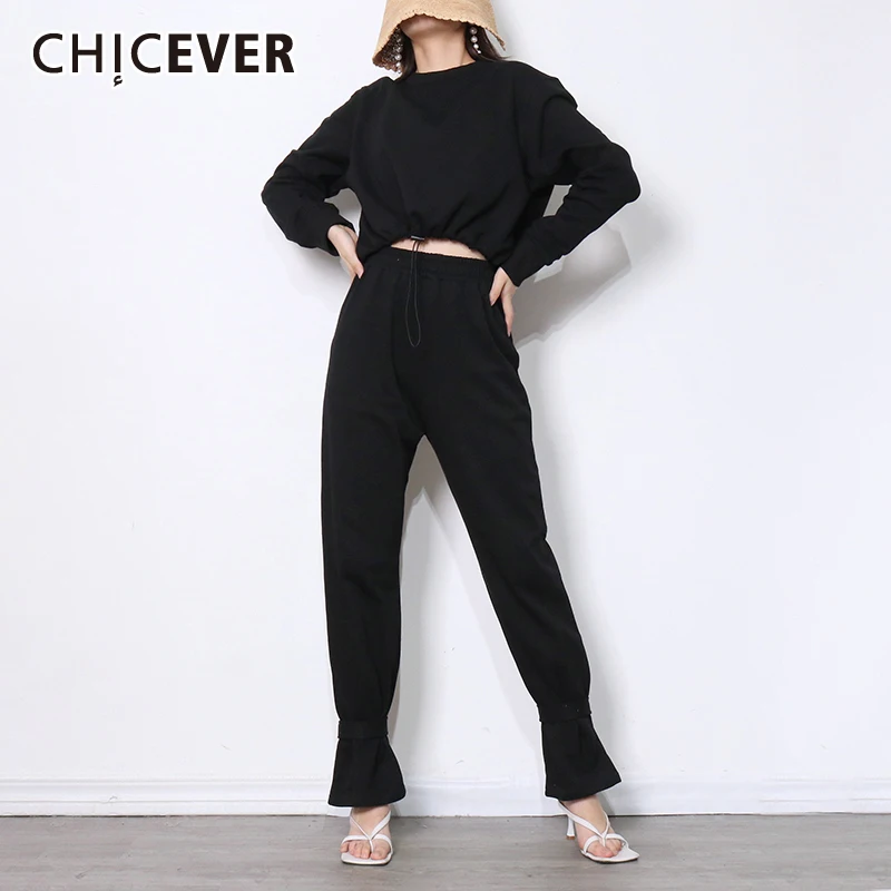 CHICEVER Casual Drawstring Black Pants Suit For Women Round Neck Long Sleeve Sweatshirt High Waist Trouser Female Solid Sets New
CHICEVER Casual Drawstring Black Pants Suit For Women Round Neck Long Sleeve Sweatshirt High Waist Trouser Female Solid Sets New