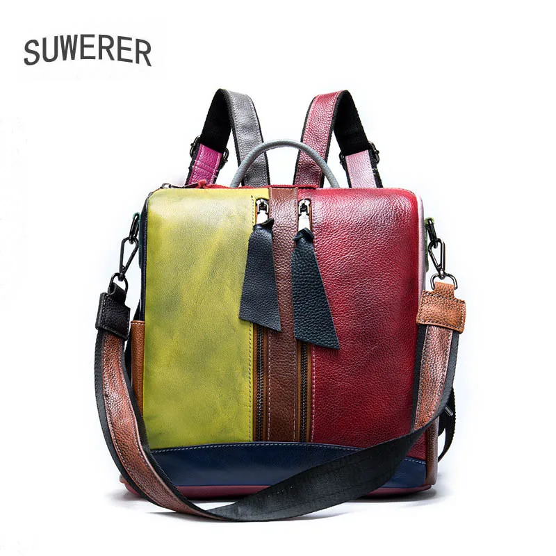 SUWERER Women Genuine Leather Bags real cowhide splice Ladies backpack Women's famous brand tote bag fashion women backpack
SUWERER Women Genuine Leather Bags real cowhide splice Ladies backpack Women's famous brand tote bag fashion women backpack