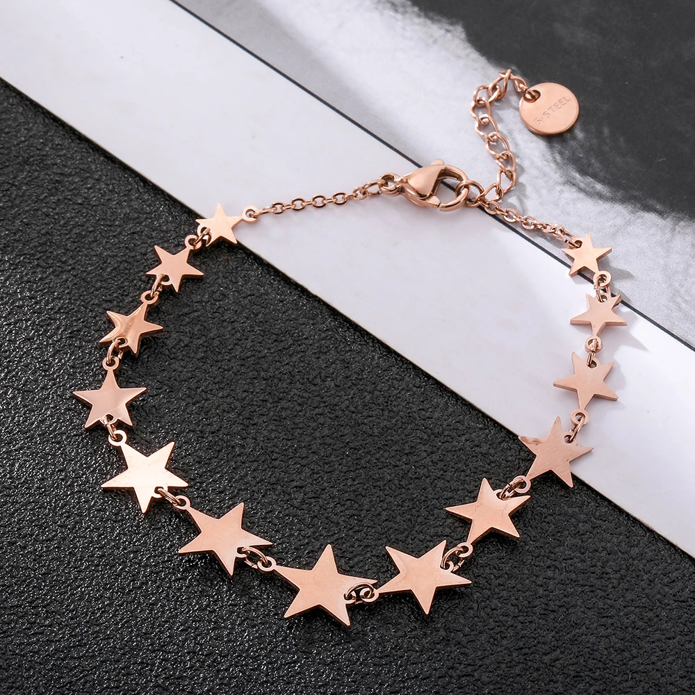 Stainless Steel Star Heart Charms Bracelet For Women Rose Gold Link Chain Trendy Jewelry Pulseras Valentines Gift 2021 | Украшения и