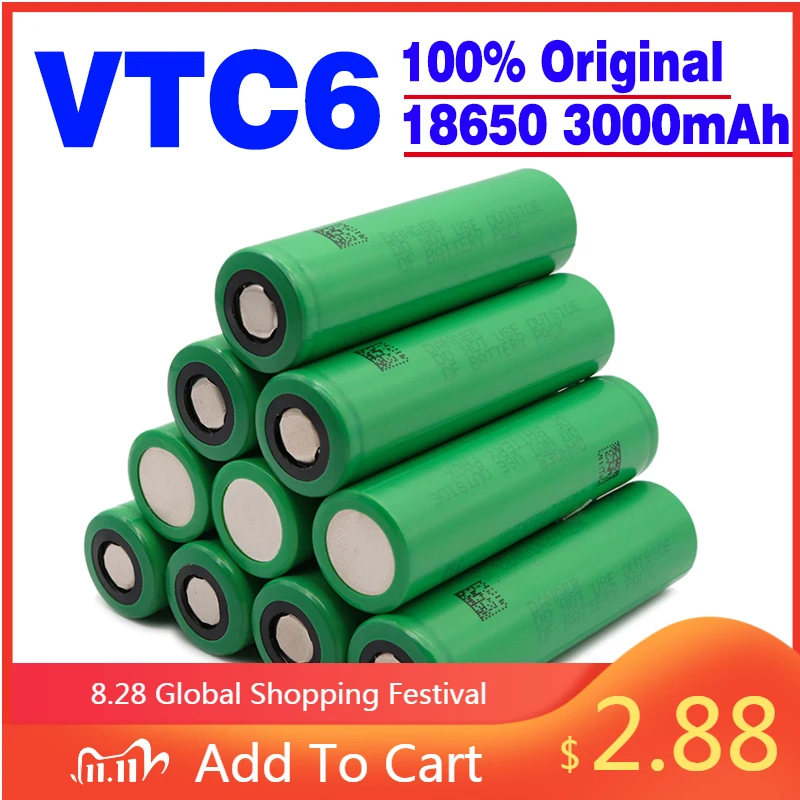 VTC6 18650 3000mAh 3.7V 30A High Discharge 18650 Li-Ion Rechargeable Battery for US18650VTC6 Flashlight Tools Batteries
VTC6 18650 3000mAh 3.7V 30A High Discharge 18650 Li-Ion Rechargeable Battery for US18650VTC6 Flashlight Tools Batteries
