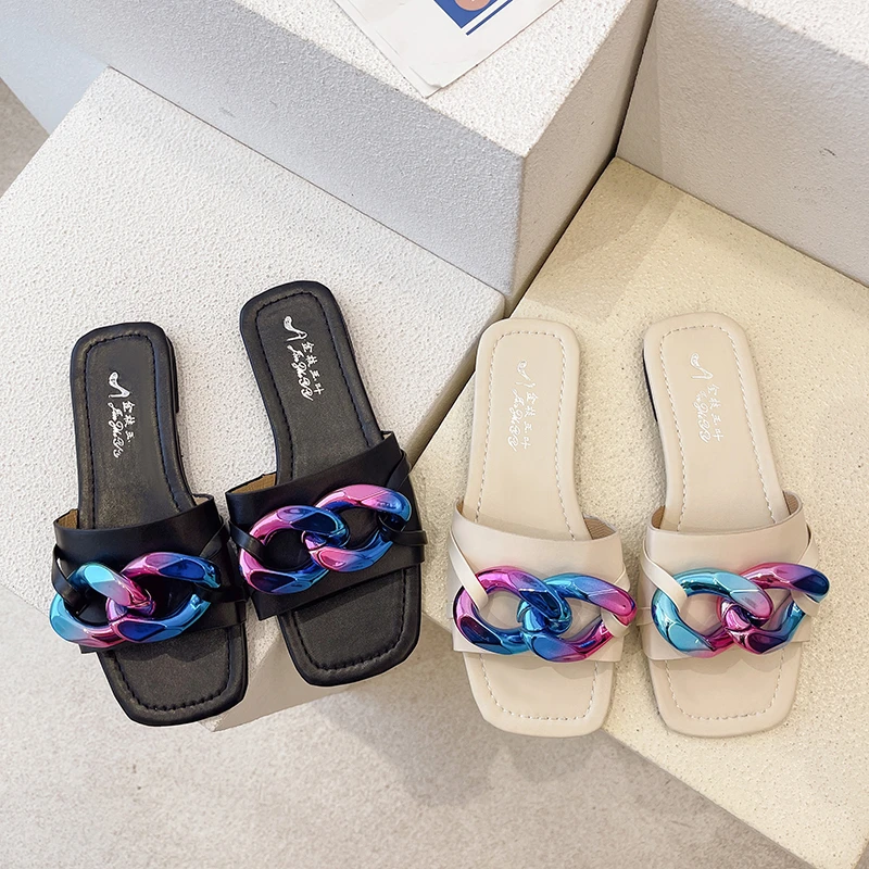 Women Flat Slippers 2021 New Square Toe Summer Shoes Woman Fashion Womens Black Home Slipper Casual Girls Indoor Chain Slides
Women Flat Slippers 2021 New Square Toe Summer Shoes Woman Fashion Womens Black Home Slipper Casual Girls Indoor Chain Slides