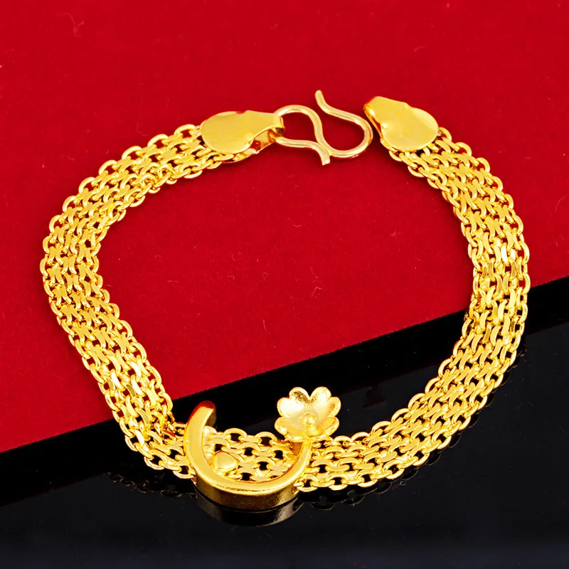 High Quality Brass Gold Plated Ladies Bracelet Vietnam Sand Gold 3D Rose Flower Bracelet Fashion Jewelry Wedding Gifts for Women
High Quality Brass Gold Plated Ladies Bracelet Vietnam Sand Gold 3D Rose Flower Bracelet Fashion Jewelry Wedding Gifts for Women