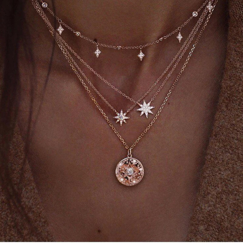 

Женское золотое кольцо в богемном стиле, чокер с Луной, массивное ожерелье с подвеской в виде звезды, карты, сердца, ожерелья в стиле бохо, юв...