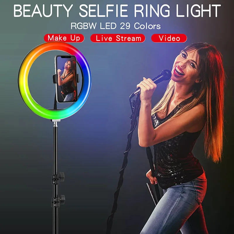 RGB Ring Light 26cm Video Lights Selfie LED Dimmable Camera Phone Ring Lamp With Stand Tripods Rim Of Light For TIKTOK Youtube
RGB Ring Light 26cm Video Lights Selfie LED Dimmable Camera Phone Ring Lamp With Stand Tripods Rim Of Light For TIKTOK Youtube