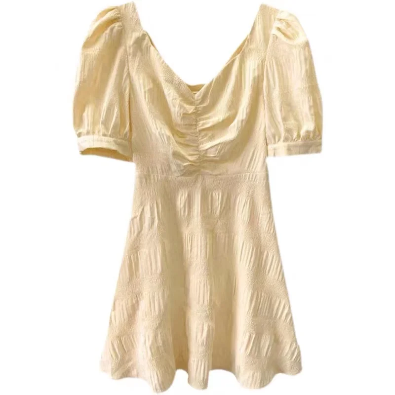 Sexy Backless Women Dress Puff Short Sleeve French Bellflower Mini Dresses Round Neck Yellow Knee-length Dress Summer Outing
Sexy Backless Women Dress Puff Short Sleeve French Bellflower Mini Dresses Round Neck Yellow Knee-length Dress Summer Outing