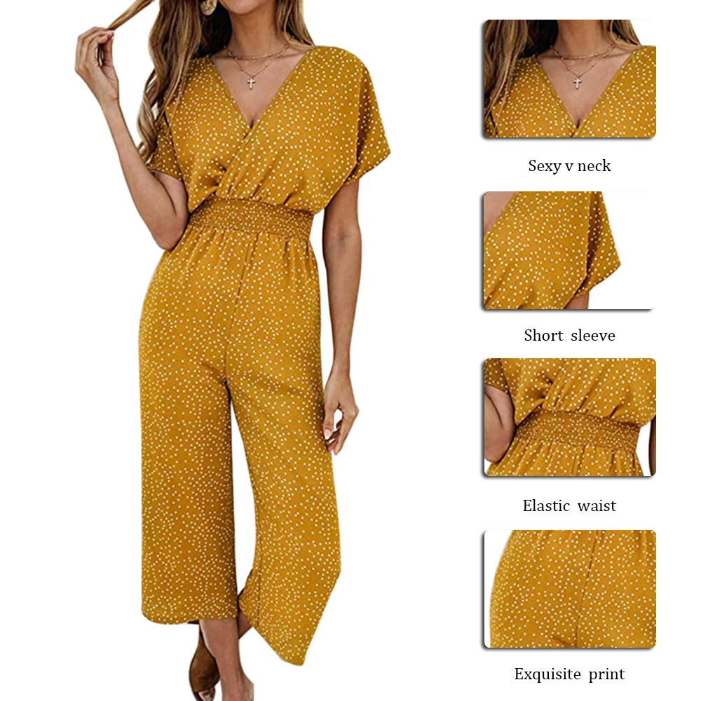 Women Jumpsuit Summer Bodysuits Pockets V Neck Office Wear Short Sleeve Dot Printing Rompers V Neck Jumpsuit Playsuit
Women Jumpsuit Summer Bodysuits Pockets V Neck Office Wear Short Sleeve Dot Printing Rompers V Neck Jumpsuit Playsuit