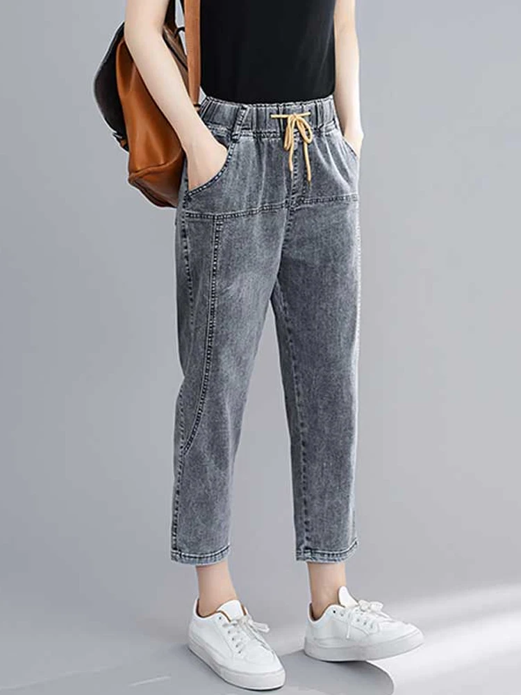 0428 Plus Size Clothes Elastic Drawstring High Waist Jeans For Women Summer Retro Fashion Casual Patchwork Pockets Popular Pants
0428 Plus Size Clothes Elastic Drawstring High Waist Jeans For Women Summer Retro Fashion Casual Patchwork Pockets Popular Pants
