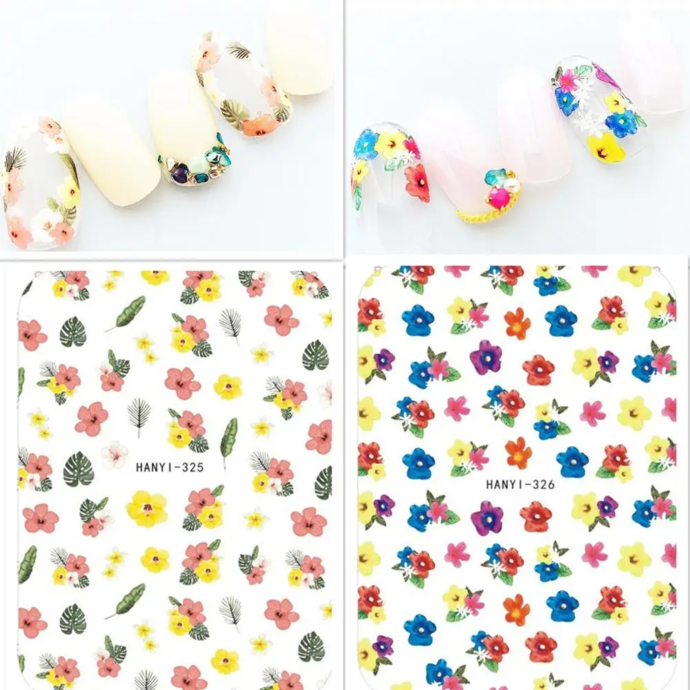 

Newest HANYI 352 326 flower series 3D nail sticker decal back gule DIY nail manicure decoration wraps