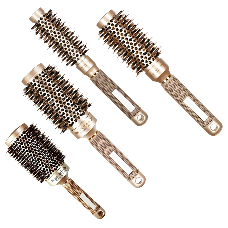 Round Barrel Hair Brush With Simulation Boar Bristle, For Hair Drying, Styling, Curling, Gold
Round Barrel Hair Brush With Simulation Boar Bristle, For Hair Drying, Styling, Curling, Gold