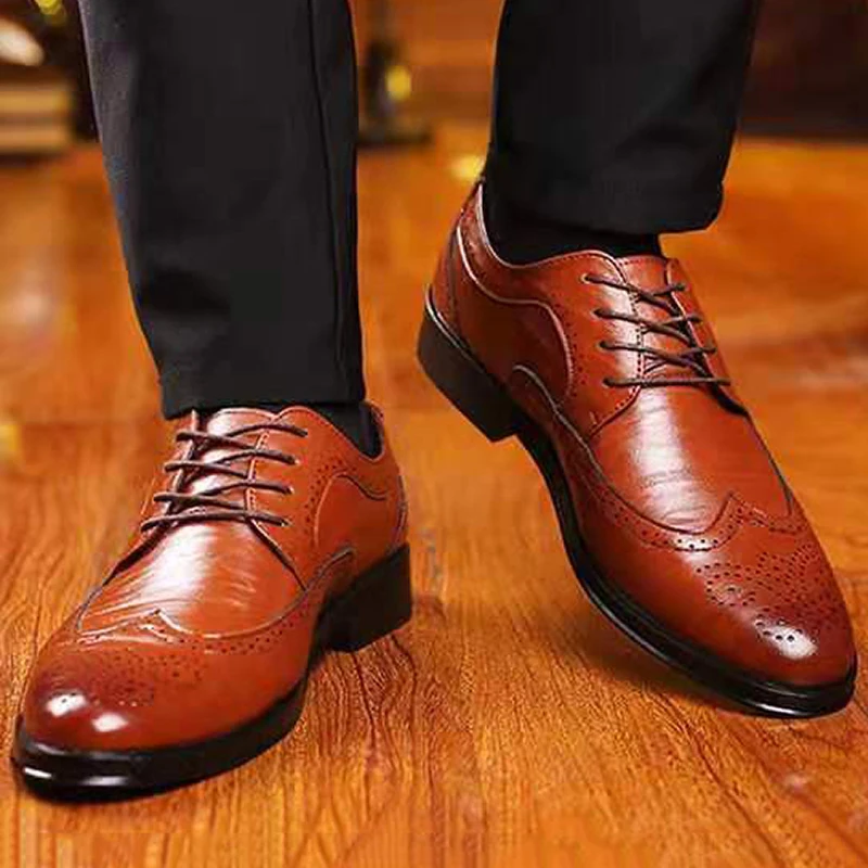 

Classic Business Oxford Shoes for Men 2021 Brogues Shoes Lace-Up Bullock Office Wedding Dress Shoes Male Formal Footwear 38-47