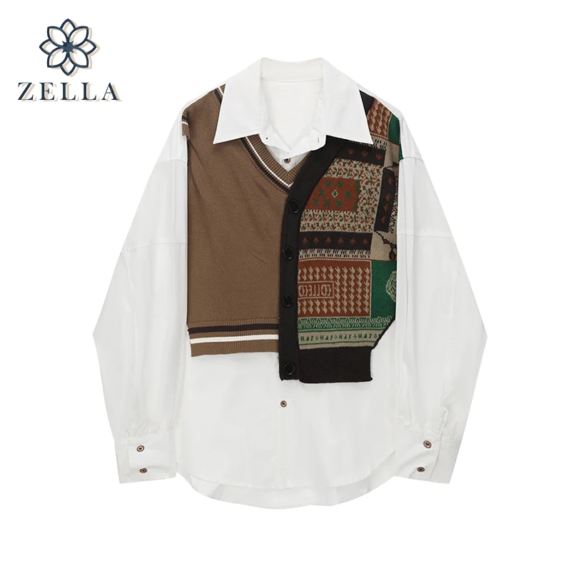 Women's Shirt Fashion Long Sleeve Shirts Knit Vest Patchwork Fake Two Pieces Vintage Loose Office Lady Female Blouses Chic Tops
Women's Shirt Fashion Long Sleeve Shirts Knit Vest Patchwork Fake Two Pieces Vintage Loose Office Lady Female Blouses Chic Tops