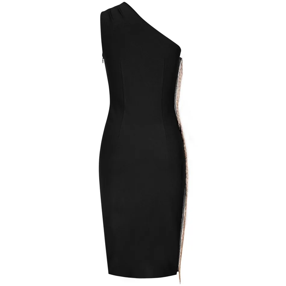New Women'S Summer Sexy Tassel One-Shoulder Black Tight Bandage Dress Bodycon Celebrity Club Party Dress 
New Women'S Summer Sexy Tassel One-Shoulder Black Tight Bandage Dress Bodycon Celebrity Club Party Dress