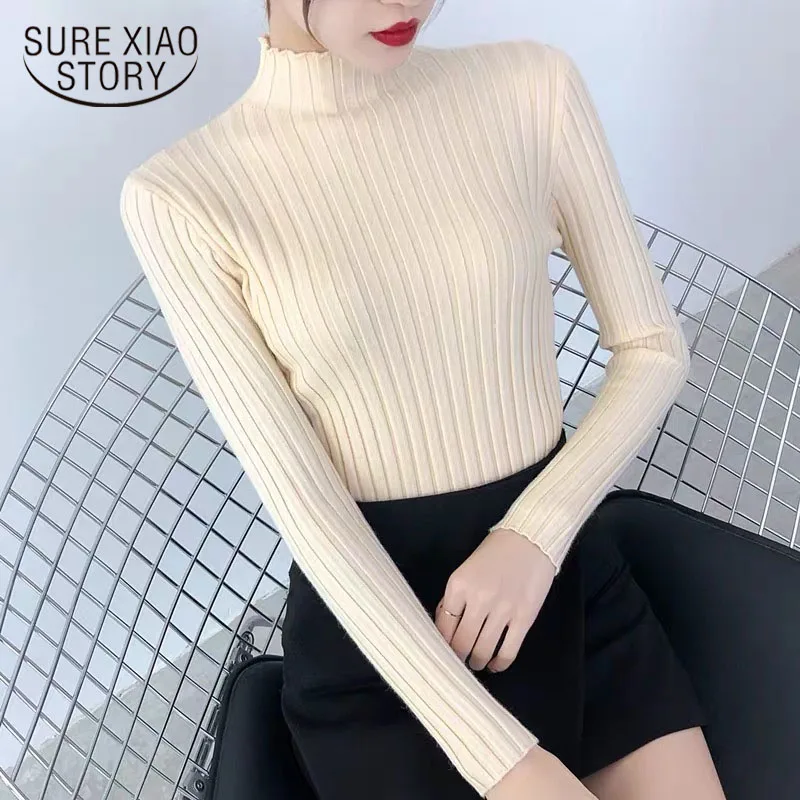 

Женский свитер с высоким воротником, сезон осень 2020, утепленная трикотажная одежда, женский шерстяной пуловер с длинным рукавом в Корейском...