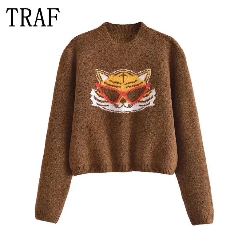 Женский вязаный свитер с принтом тигра, с длинным рукавом
Женский вязаный свитер с принтом тигра, с длинным рукавом