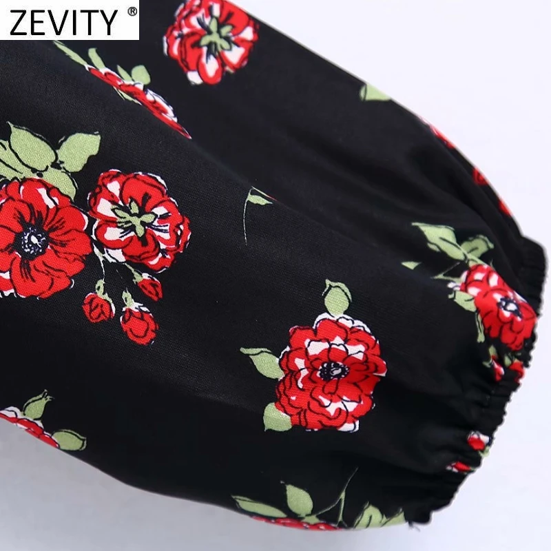 Женская пикантная короткая блузка Zevity с цветочным принтом и круглым вырезом