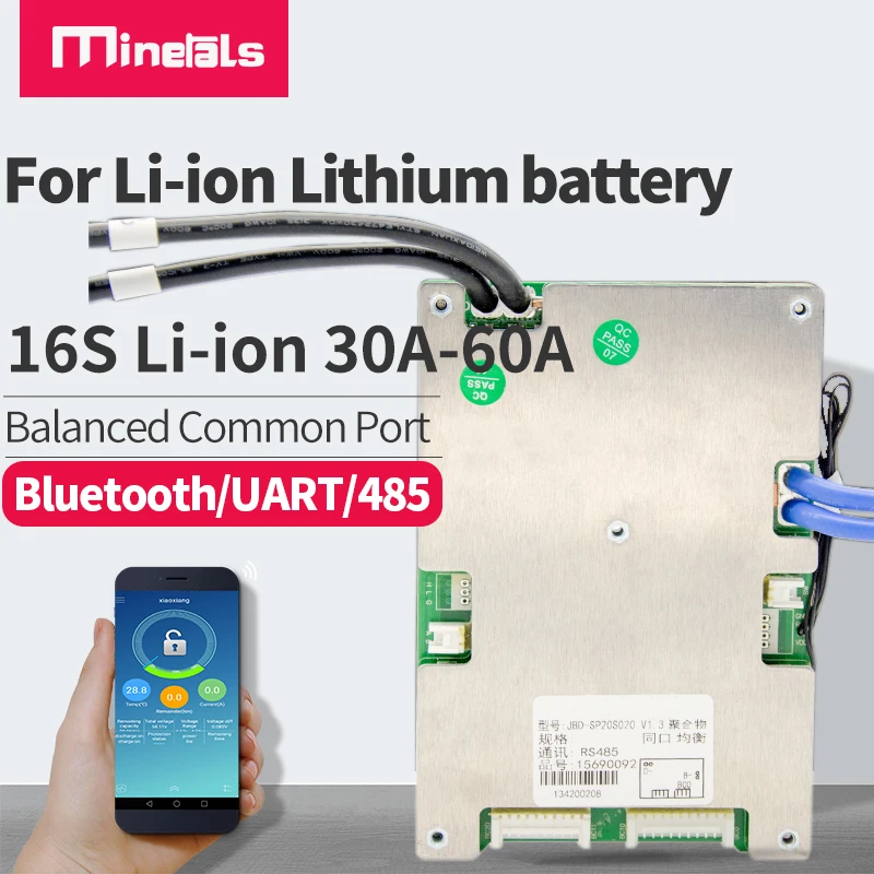Комплект литий ионных аккумуляторов 16S 60 в BMS Bluetooth balance smart UART/485 30A 40A 50A 60A Защитная