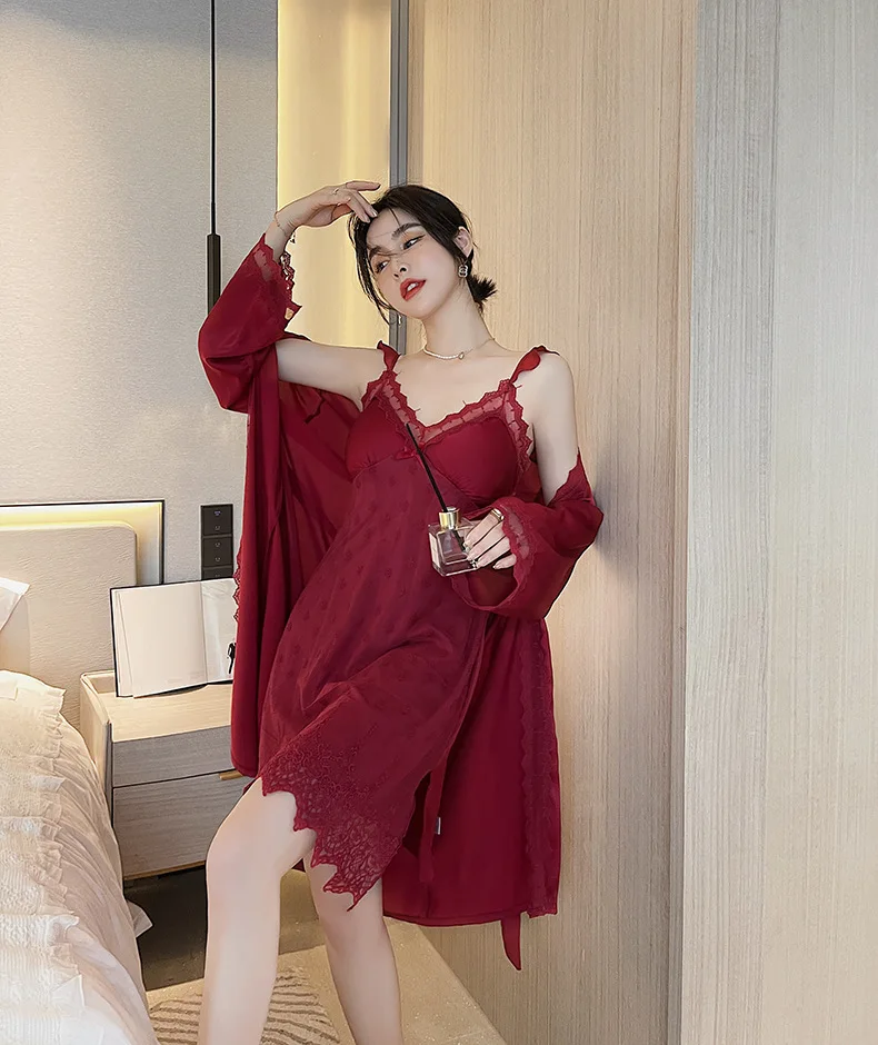 2PCS Pajamas Set Lace Patchwork Women Nighty&Robe Suit Intimate Lingerie Sexy Slip Dress Homewear women's Two Piece Sleep Set
2PCS Pajamas Set Lace Patchwork Women Nighty&Robe Suit Intimate Lingerie Sexy Slip Dress Homewear women's Two Piece Sleep Set