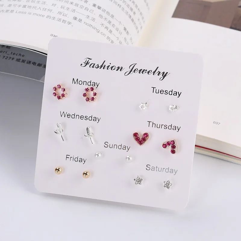 7 pairs week wearing Korean style simple wild earrings female student week earrings small ornament Accessories Fashion Jewelry
7 pairs week wearing Korean style simple wild earrings female student week earrings small ornament Accessories Fashion Jewelry