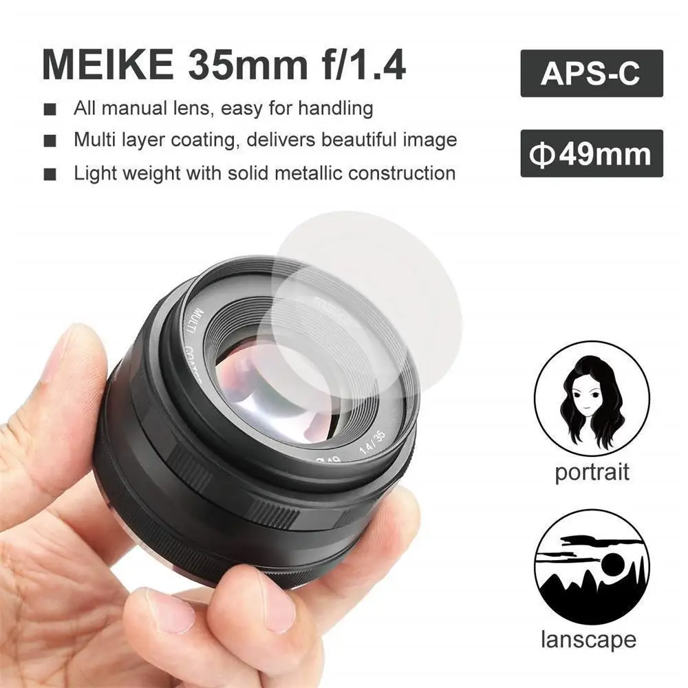 MEIKE MK-35mm F/1.4 Manual Focus Large Aperture Lens APS-C for Sony Nikon Canon FUJI Olympus Panasonic M4/3 Mirrorless Camera
MEIKE MK-35mm F/1.4 Manual Focus Large Aperture Lens APS-C for Sony Nikon Canon FUJI Olympus Panasonic M4/3 Mirrorless Camera