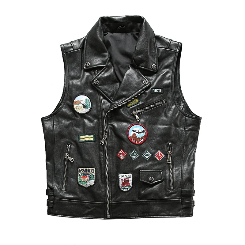 Fashion Locomotive Style Genuine Motorcycle Biker Waistcoat Cowhide Short Slim Fit Real Leather Vest | Мужская одежда