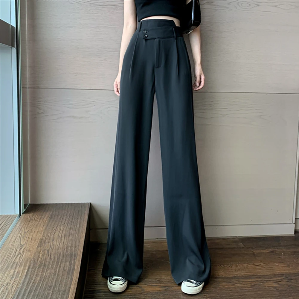 Women Wide Leg Pants 2022 Summer Thin High Waist Pocket Button Trousers Female Clothing Bottoms All Match Office Wear Suit Pants
Women Wide Leg Pants 2022 Summer Thin High Waist Pocket Button Trousers Female Clothing Bottoms All Match Office Wear Suit Pants