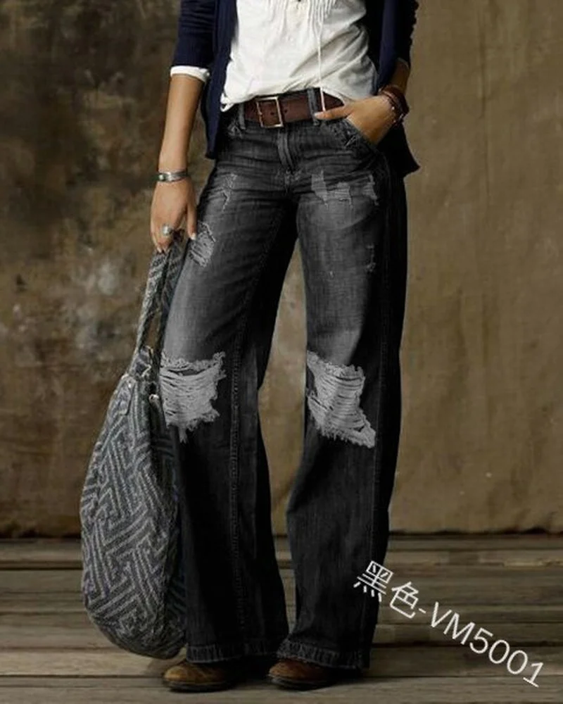WEPBEL Women Vintage Hole Denim Pants Ladies Sexy Mid Waist Ripped Wide Leg Jeans Distressed Trouser
WEPBEL Women Vintage Hole Denim Pants Ladies Sexy Mid Waist Ripped Wide Leg Jeans Distressed Trouser