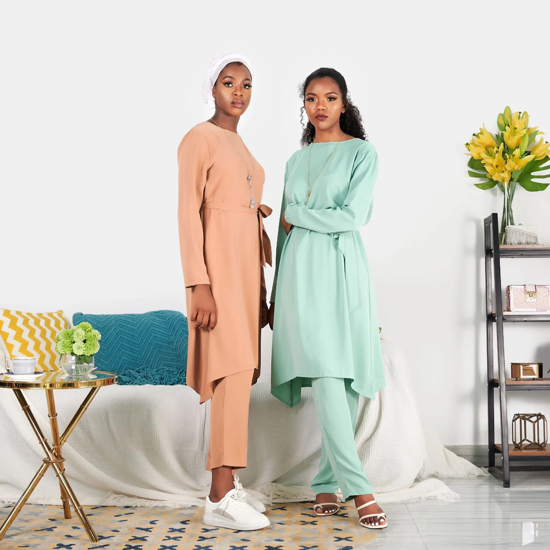 2-piece Turkish Middle Eastern Muslim Clothing Set Fresh Pure Color Loose Belt Long Sleeve Tops Trousers Arab Islamic Clothing
2-piece Turkish Middle Eastern Muslim Clothing Set Fresh Pure Color Loose Belt Long Sleeve Tops Trousers Arab Islamic Clothing