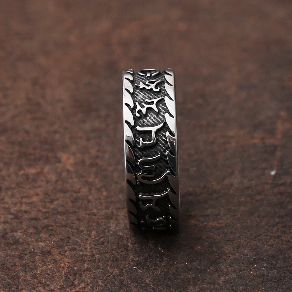 Retro Charm Stainless Steel Six-Character Mantra Ring Punk Feng Shui Amulet Lucky Ring Men Women Fashion Jewelry Party Best Gift 
Retro Charm Stainless Steel Six-Character Mantra Ring Punk Feng Shui Amulet Lucky Ring Men Women Fashion Jewelry Party Best Gift