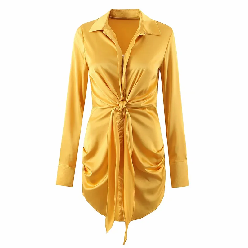 New Women Turndown Collar Long Sleeve Stretch Summer New Satin Pleated Long-sleeved Knotted Shirt Design Light Luxury Dress
New Women Turndown Collar Long Sleeve Stretch Summer New Satin Pleated Long-sleeved Knotted Shirt Design Light Luxury Dress