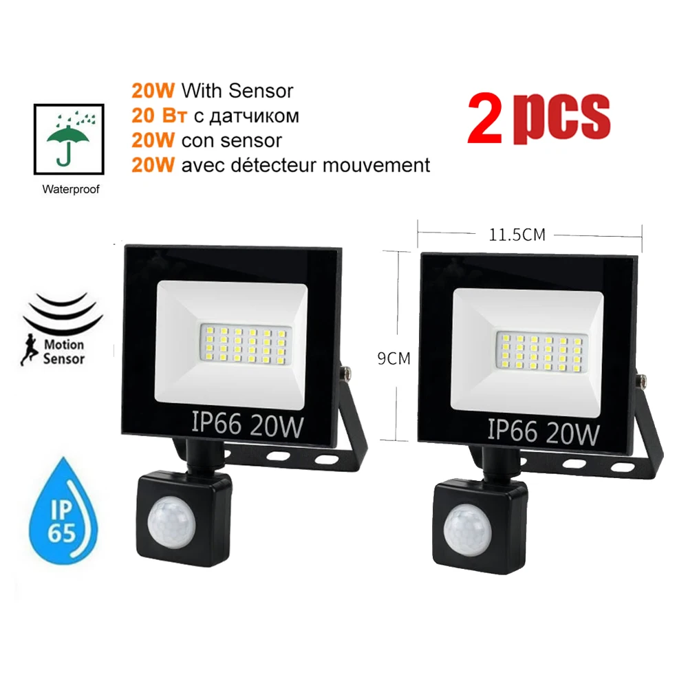 

2 pcs 220V 10-100W LED FloodLight Spotlight Exterior Street wall reflector LED Light PIR Motion Sensor Waterproof Outdoors Garde
