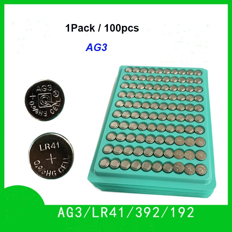 100 шт./упак. 1 55 V AG3 LR41 SR41 аккумулятора кнопочного типа 192 L736 384 SR41SW ячейки щелочной