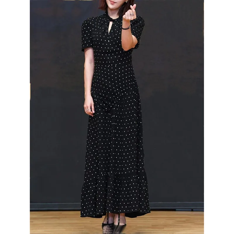 Maxi Dress for Women High Quality New Spring Summer Runway Stand Collar Short Sleeves Dot Elegant Party Dresses Vestidos NP1536J
Maxi Dress for Women High Quality New Spring Summer Runway Stand Collar Short Sleeves Dot Elegant Party Dresses Vestidos NP1536J