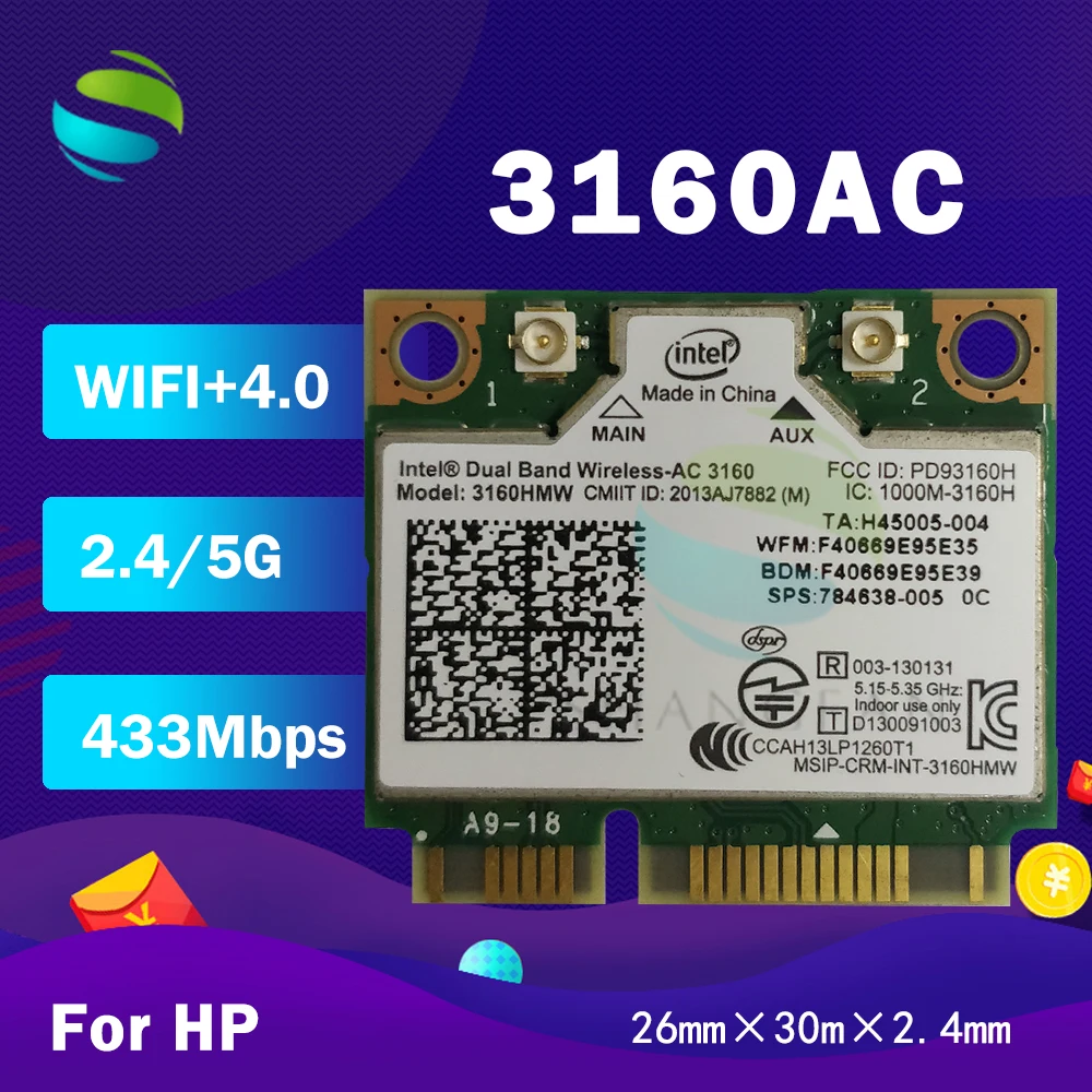 Двухдиапазонный Wireless-AC3160 3160HMW AC 3160AC Половина Mini PCI-e BT4.0 + 433M wifi карта SPS:710662-001