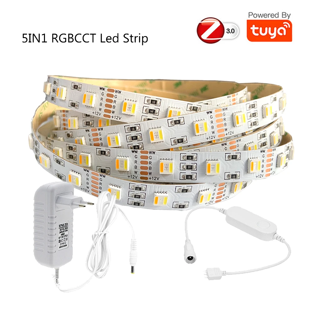 TUYA Zigbee Led Strip 12V 5IN1 RGB+CCT Flexible Light 5M Mini RGBCW Controller Power KIT Echo Plus Voice Control SmartThing
TUYA Zigbee Led Strip 12V 5IN1 RGB+CCT Flexible Light 5M Mini RGBCW Controller Power KIT Echo Plus Voice Control SmartThing