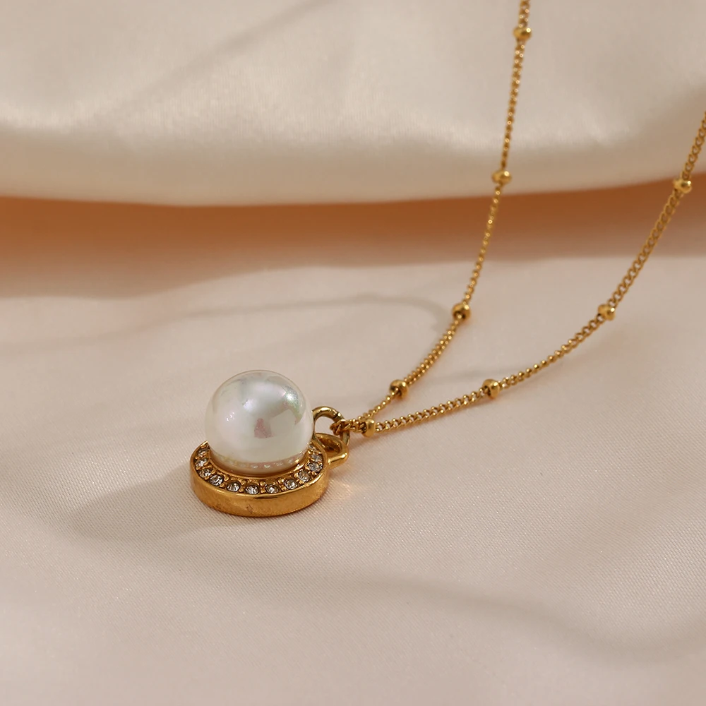 Minimalist Elegant Oval Round Simulated Pearl Pendant Necklace Ladies Tarnish Free Stainless Steel Beads Chain Pearl Necklace
Minimalist Elegant Oval Round Simulated Pearl Pendant Necklace Ladies Tarnish Free Stainless Steel Beads Chain Pearl Necklace