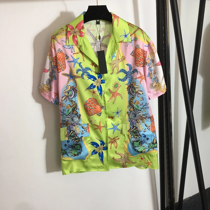 Luxury Designer 2021 High End Party Blouse Women Vintage short Sleeve goth Starfish Shell Printing Lapel Shirt button up shirts
Luxury Designer 2021 High End Party Blouse Women Vintage short Sleeve goth Starfish Shell Printing Lapel Shirt button up shirts