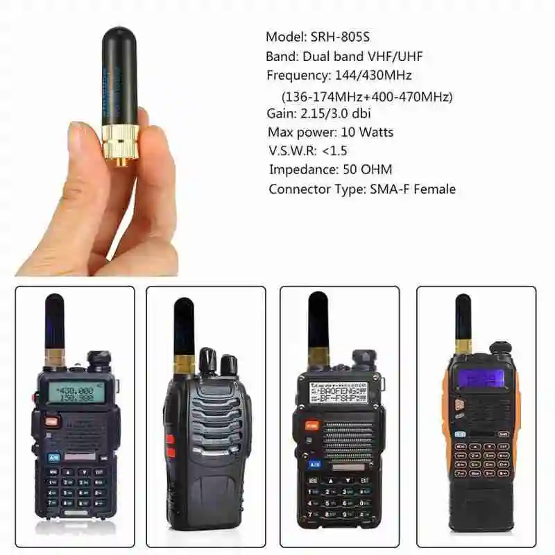 1Pc SRH805S SMA-F Thumb Antenna Dual Frequency Antenna Suitable Walkie-talkie UV-82 For Baofeng 888S UV-5R VHF/UHF U5K1
1Pc SRH805S SMA-F Thumb Antenna Dual Frequency Antenna Suitable Walkie-talkie UV-82 For Baofeng 888S UV-5R VHF/UHF U5K1