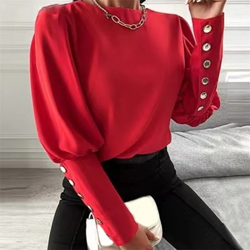 Elegant Casual Shirt Spring Autumn New Fashion Women Blouse Solid Color Lantern Sleeve Button O-Neck Office Lady Shirts
Elegant Casual Shirt Spring Autumn New Fashion Women Blouse Solid Color Lantern Sleeve Button O-Neck Office Lady Shirts