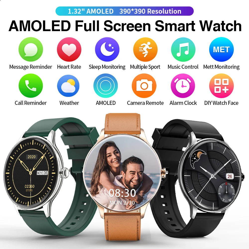 AMOLED 390*390 HD screen smart watch Continuous heart rate Fitness tracker Weather smartwatch for men women DIY Watchface
AMOLED 390*390 HD screen smart watch Continuous heart rate Fitness tracker Weather smartwatch for men women DIY Watchface