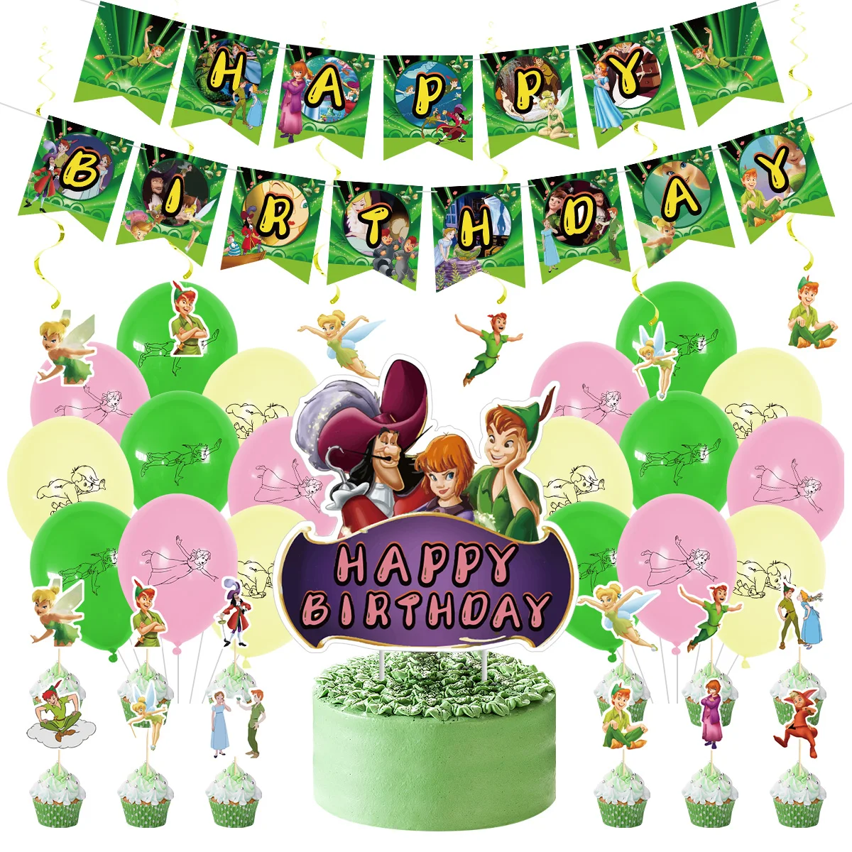 

Disney Tinker Bell Theme Elf Princess Birthday Party Decor Latex Balloon Happy Birthday Banner Cake Topper Baby Shower Supplies